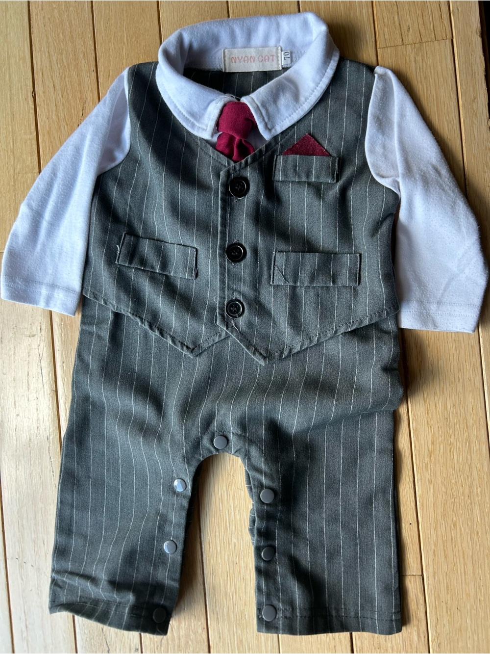 lot of 2 different sizes! Pinstripe Baby Romper w/tie: 6-9M, 12-18M